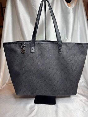 Gucci Black Monogram Denim with Leather Straps Tote Bag w/ COA Unisex